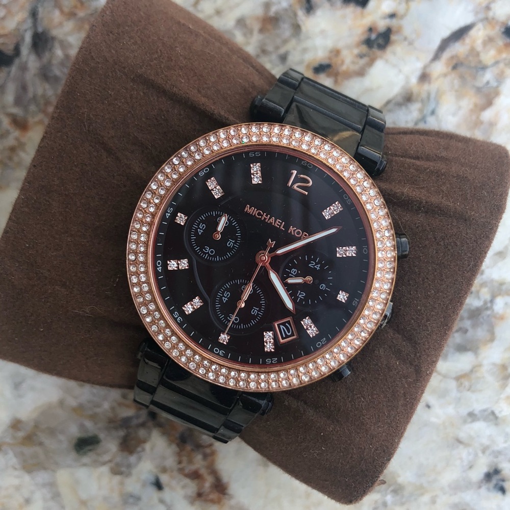 Michael Kors Black & Pink Rhinestone Watch